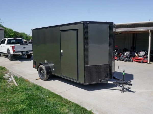 6×12 Enclosed Trailer Charcoal V-Nose Blackout Package 3,500lb Axle Storage, product image 1