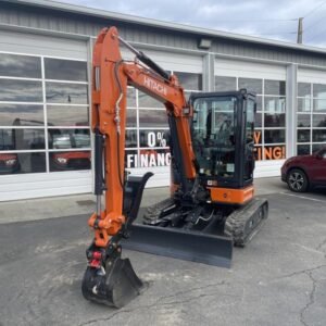 2026 Hitachi ZX35U-5N (CAB ANGLE) Angle blade, cab, heat, A/C, 5’8″ stick, thumb, coupler, and dig bucket included — primary view