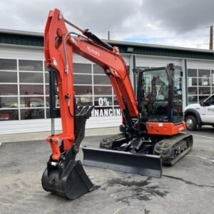 2026 Kubota KX057-5 includes heat, A/C, angle blade, 2X AUX hydraulics, coupler, hydraulic thumb, dig bucket — gallery view 2
