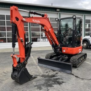 2026 Kubota U35-4 (CAB ANGLE) includes enclosed cab, heat, A/C, angle blade, coupler, hydraulic thumb, dig bucket — primary view