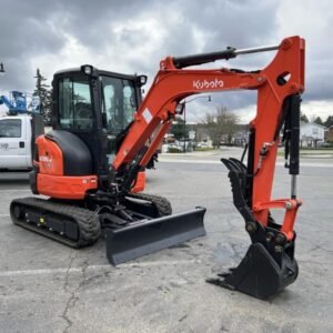 2026 Kubota U35-4 (CAB ANGLE) includes enclosed cab, heat, A/C, angle blade, coupler, hydraulic thumb, dig bucket — gallery view 2