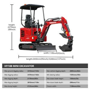 Mini Excavator with 14hp Kubota Engine | Hydraulic Thumb, Side Swing & Canopy | HUAYEE HY18B — gallery view 2